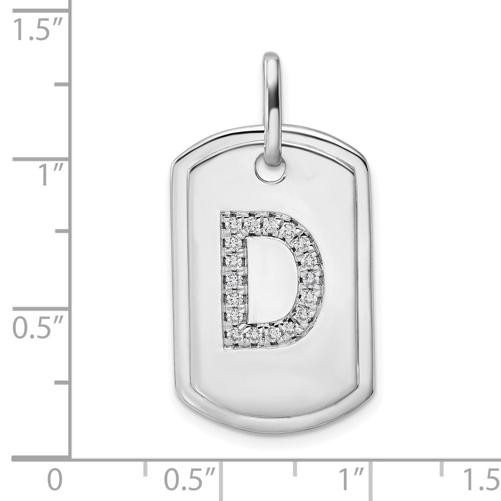 14K White Gold Diamond Initial D Dog Tag Charm