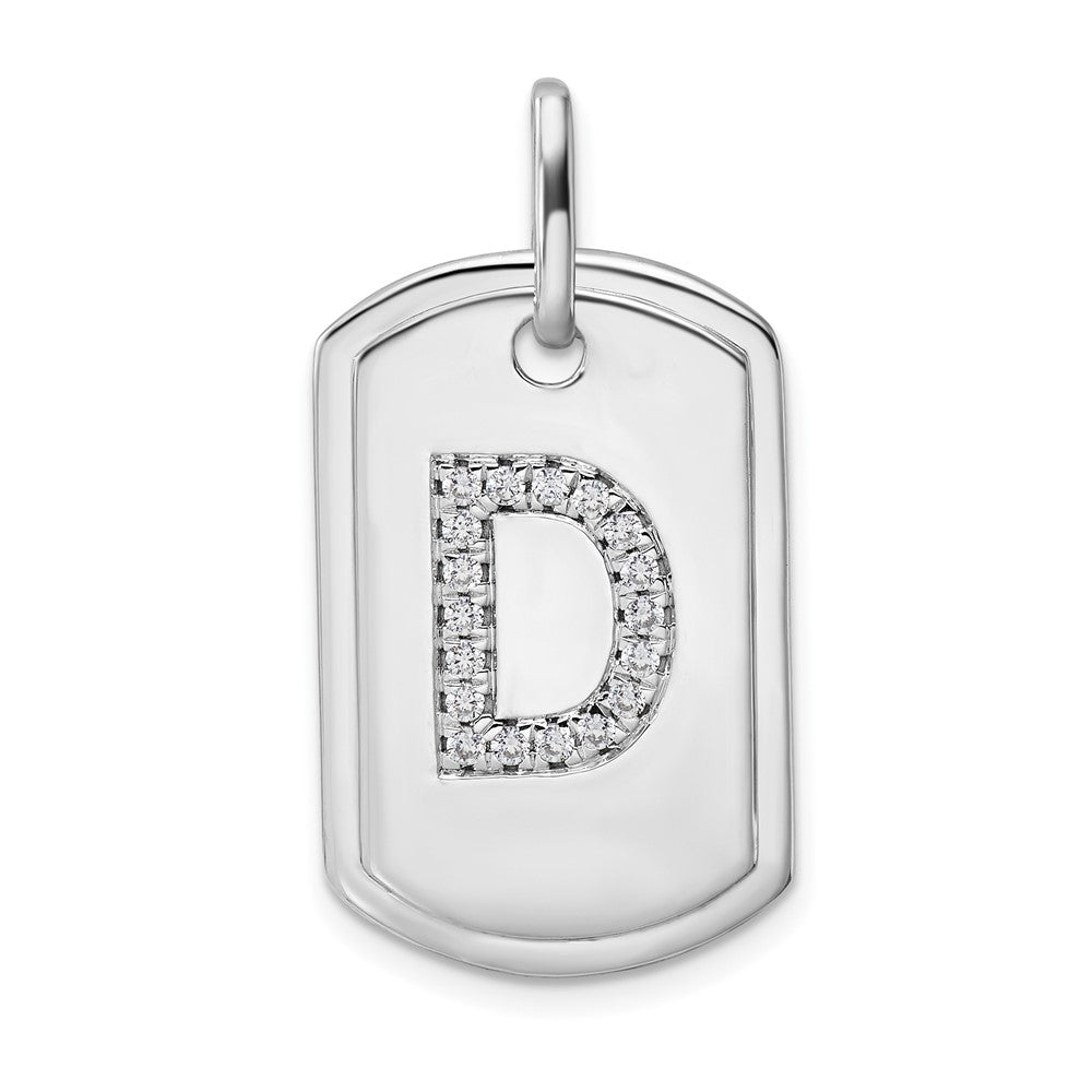 14K White Gold Diamond Initial D Dog Tag Charm