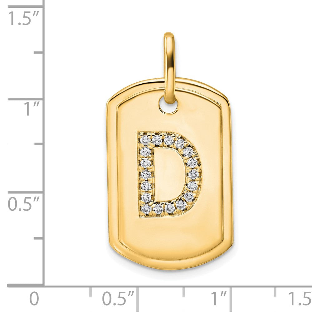 14K Diamond Initial D Dog Tag Charm