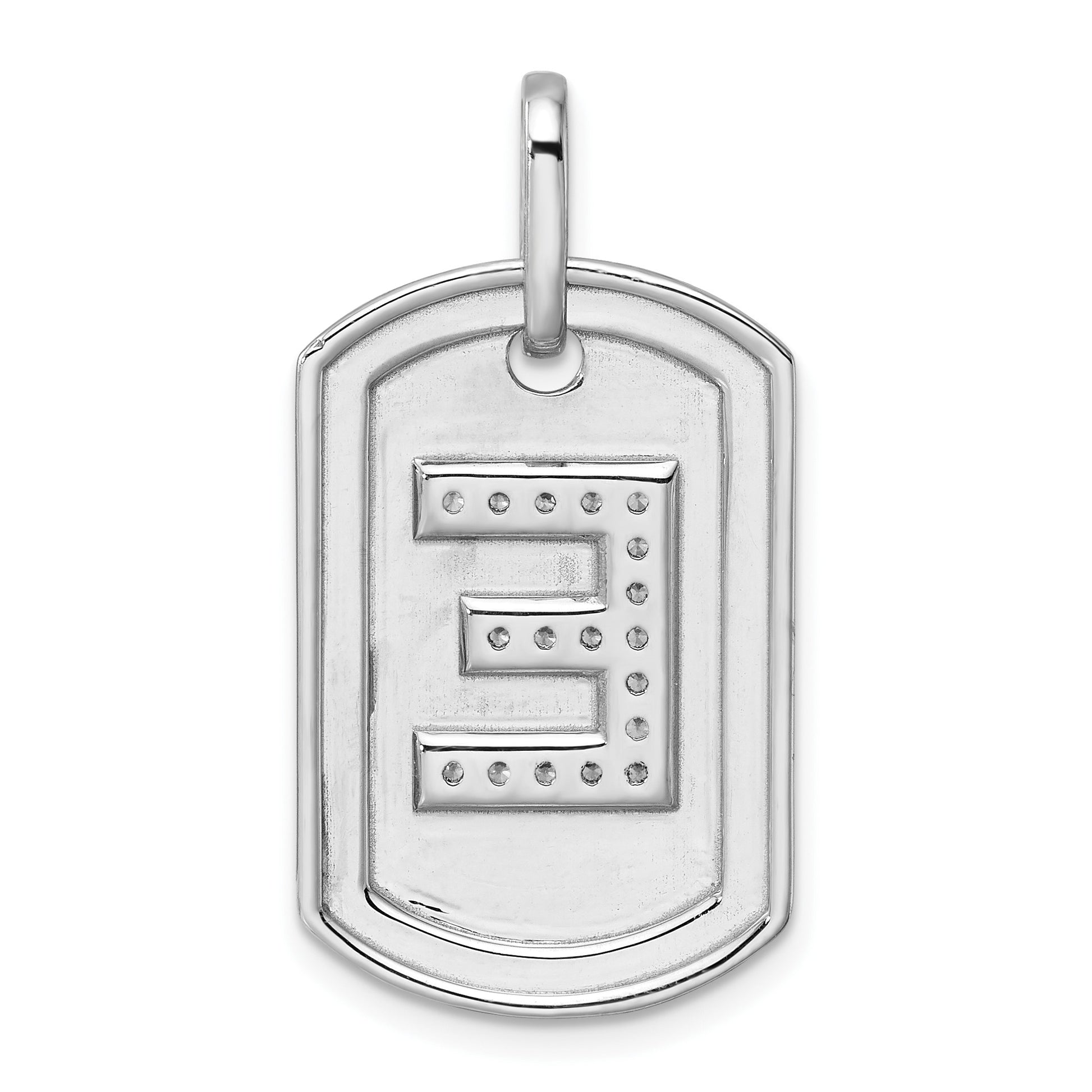 14K White Gold Diamond Initial E Dog Tag Charm