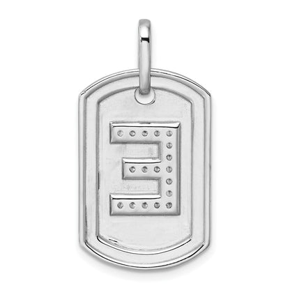 14K White Gold Diamond Initial E Dog Tag Charm