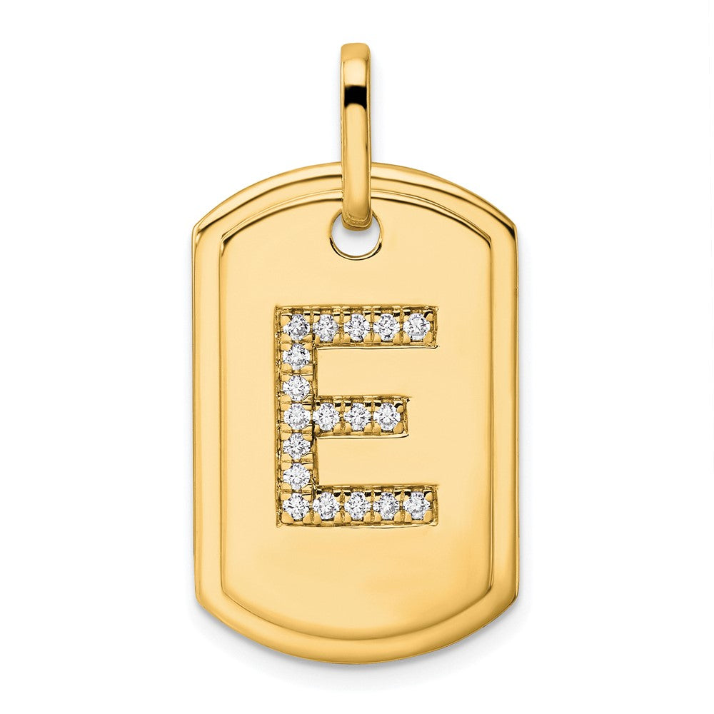 14K Diamond Initial E Dog Tag Charm