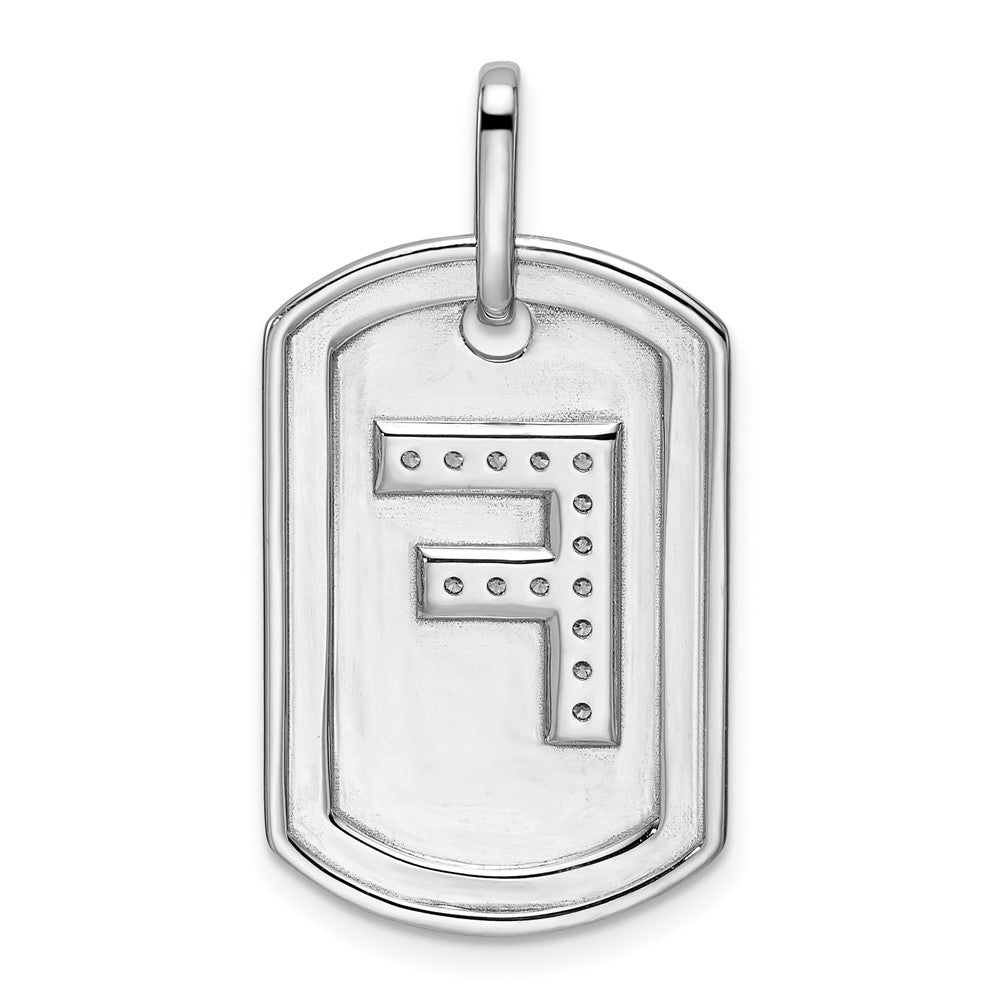 14K White Gold Diamond Initial F Dog Tag Charm