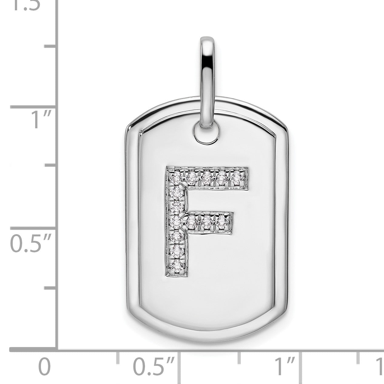 14K White Gold Diamond Initial F Dog Tag Charm