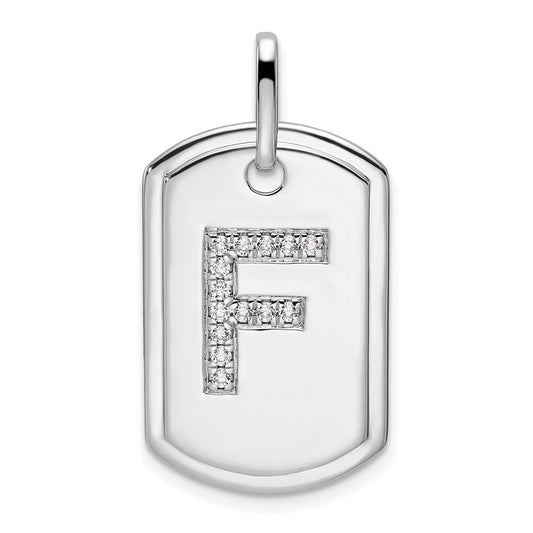 14K White Gold Diamond Initial F Dog Tag Charm