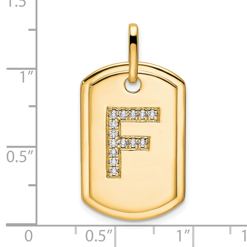 14K Diamond Initial F Dog Tag Charm