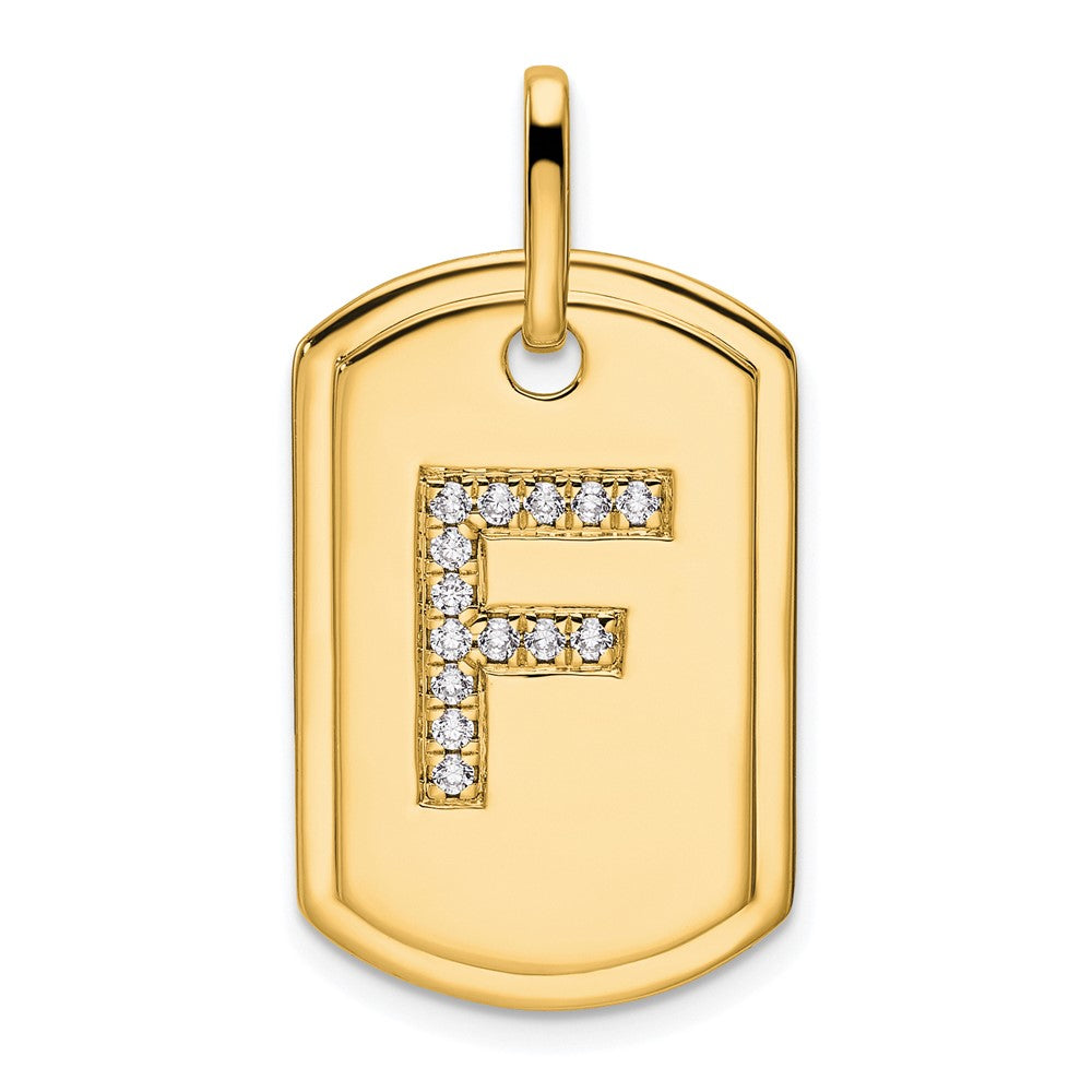 14K Diamond Initial F Dog Tag Charm