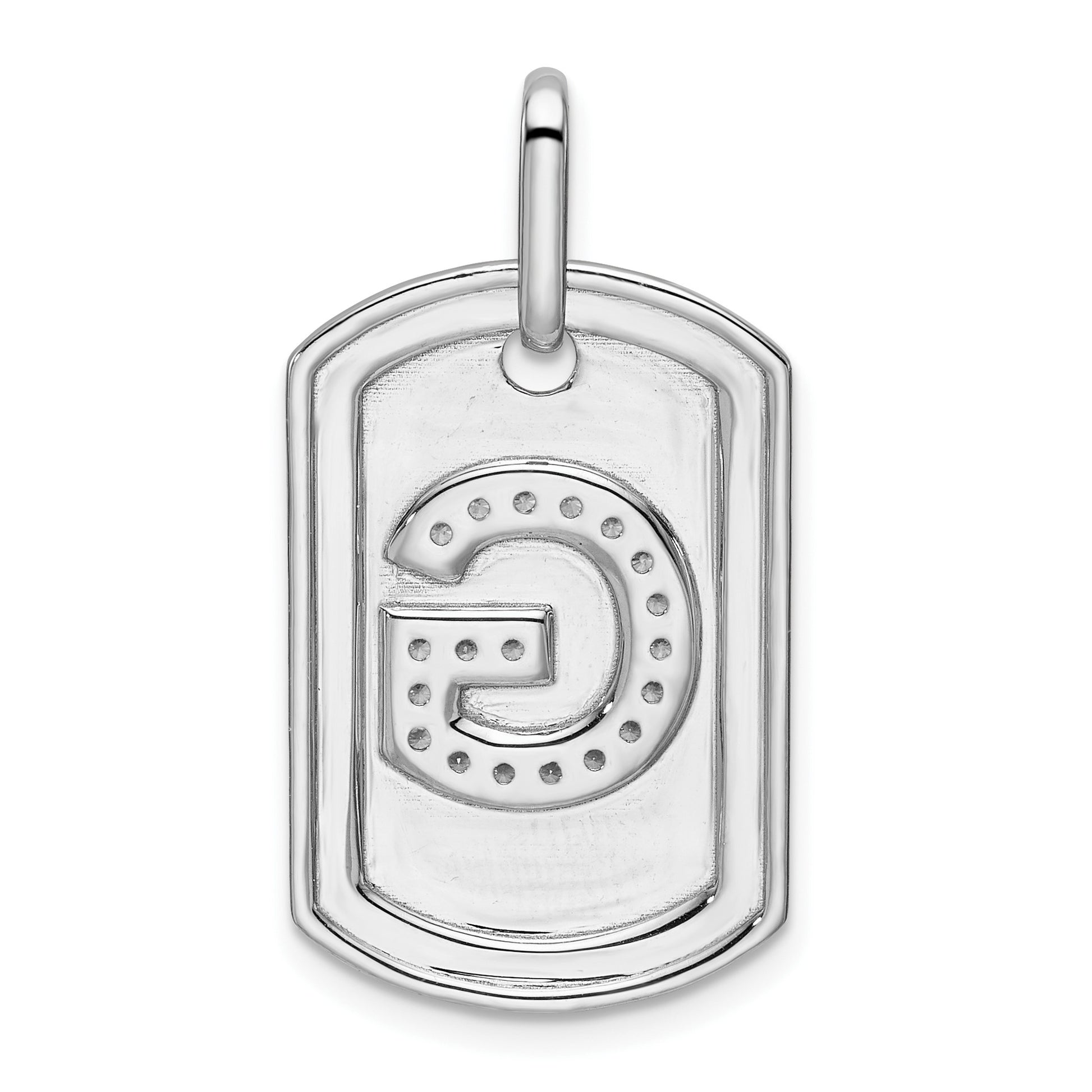 14K White Gold Diamond Initial G Dog Tag Charm