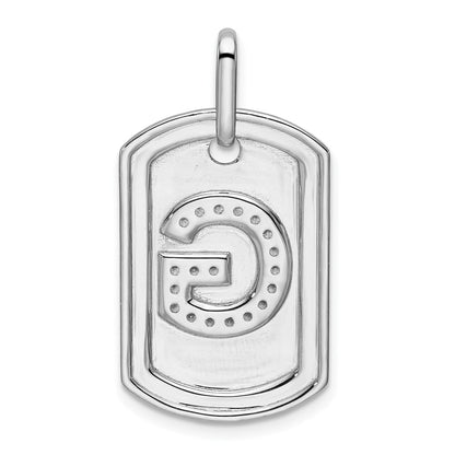 14K White Gold Diamond Initial G Dog Tag Charm