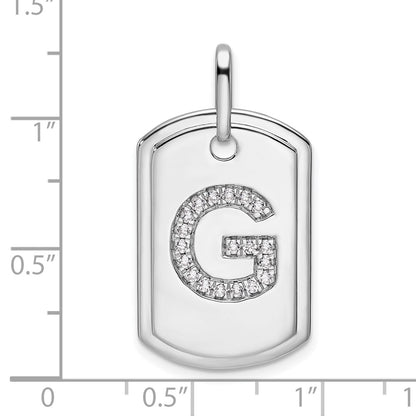 14K White Gold Diamond Initial G Dog Tag Charm