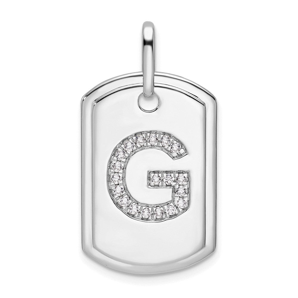 14K White Gold Diamond Initial G Dog Tag Charm