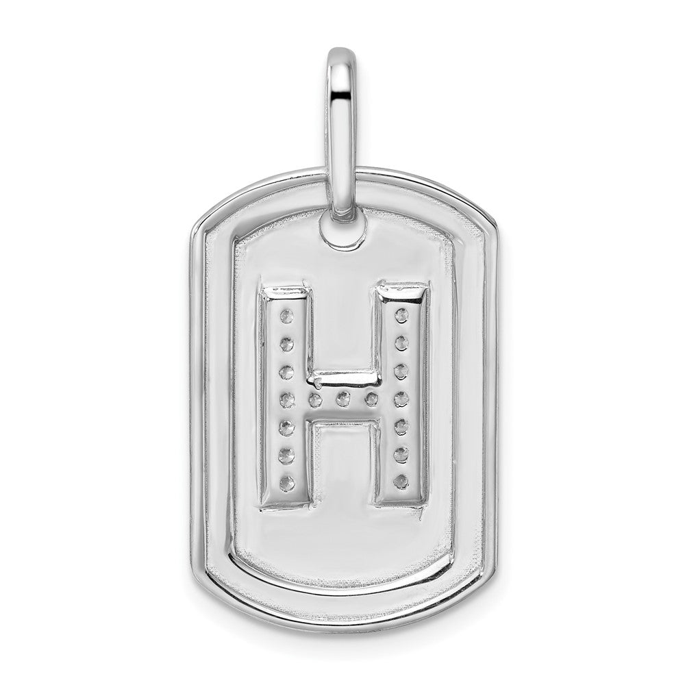 14K White Gold Diamond Initial H Dog Tag Charm