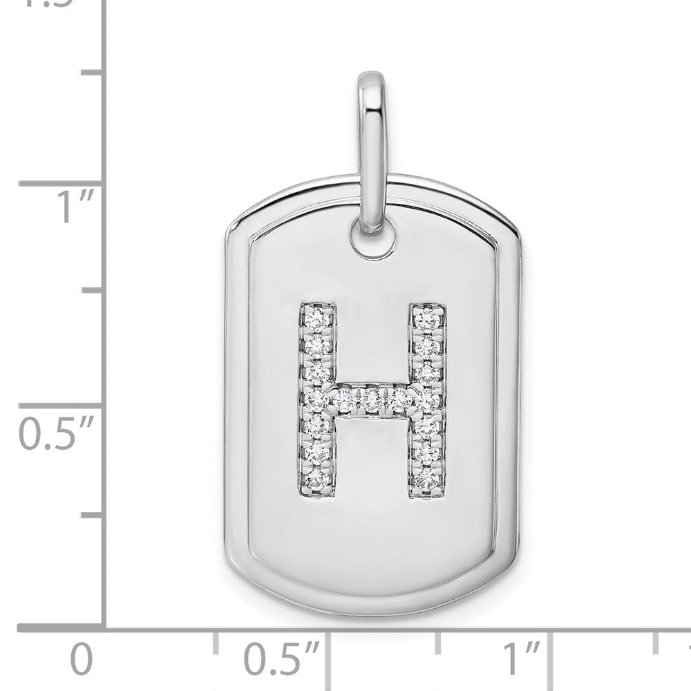 14K White Gold Diamond Initial H Dog Tag Charm