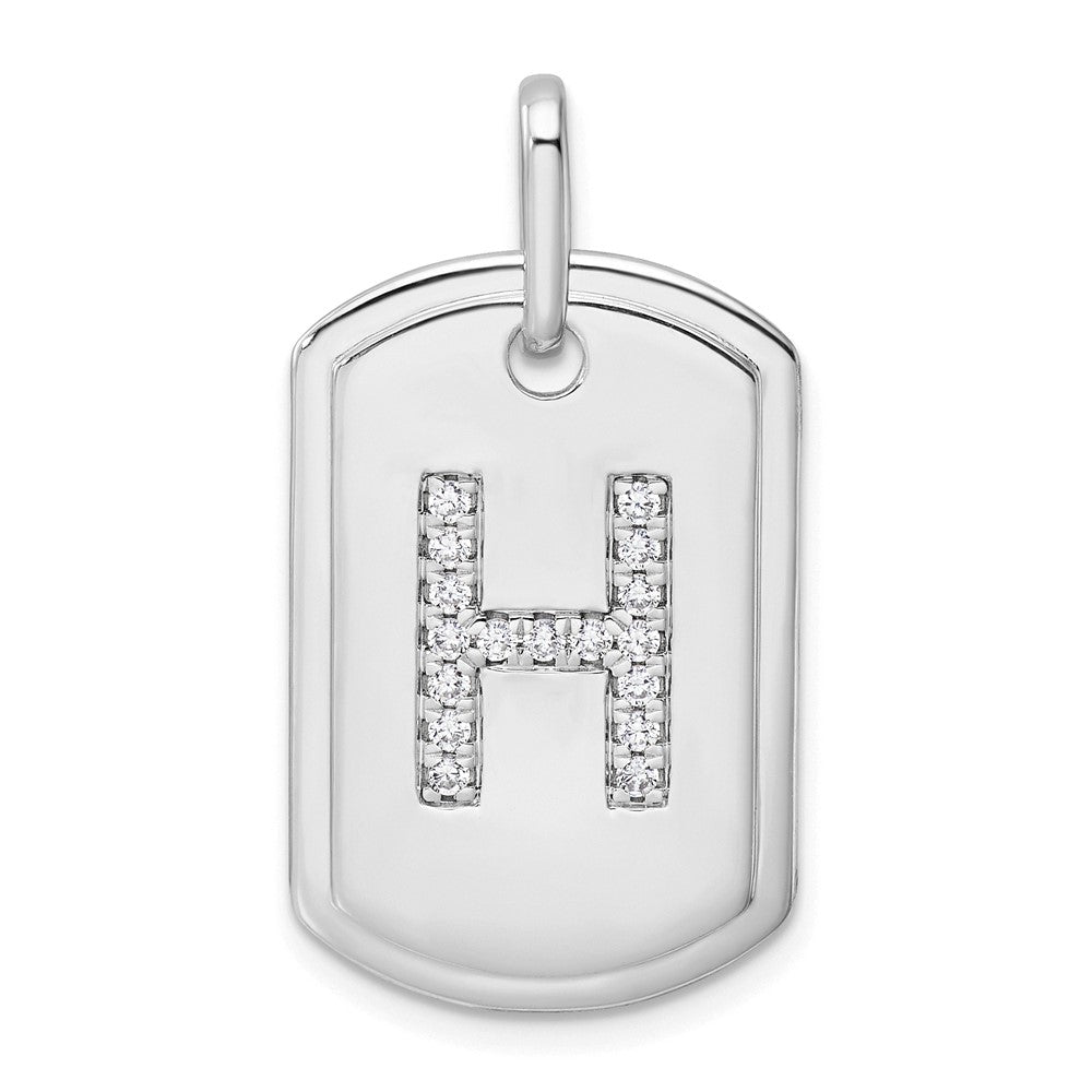 14K White Gold Diamond Initial H Dog Tag Charm