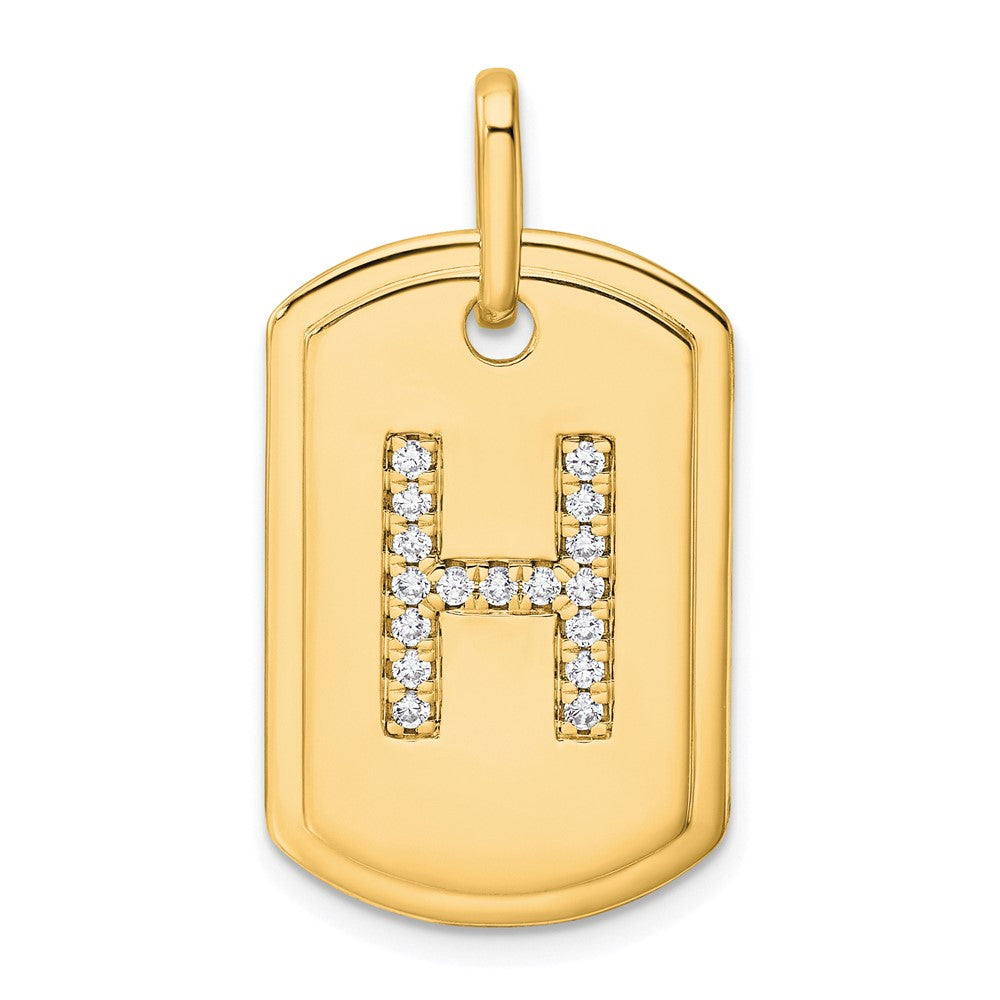 14K Diamond Initial H Dog Tag Charm