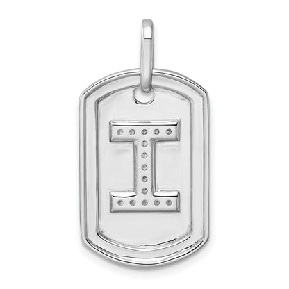 14K White Gold  Diamond Initial I Dog Tag Charm