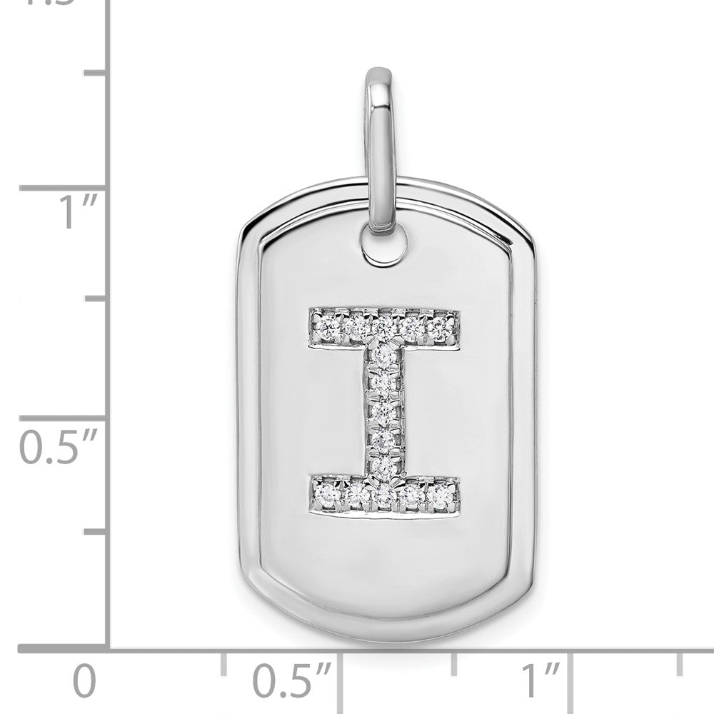 14K White Gold  Diamond Initial I Dog Tag Charm