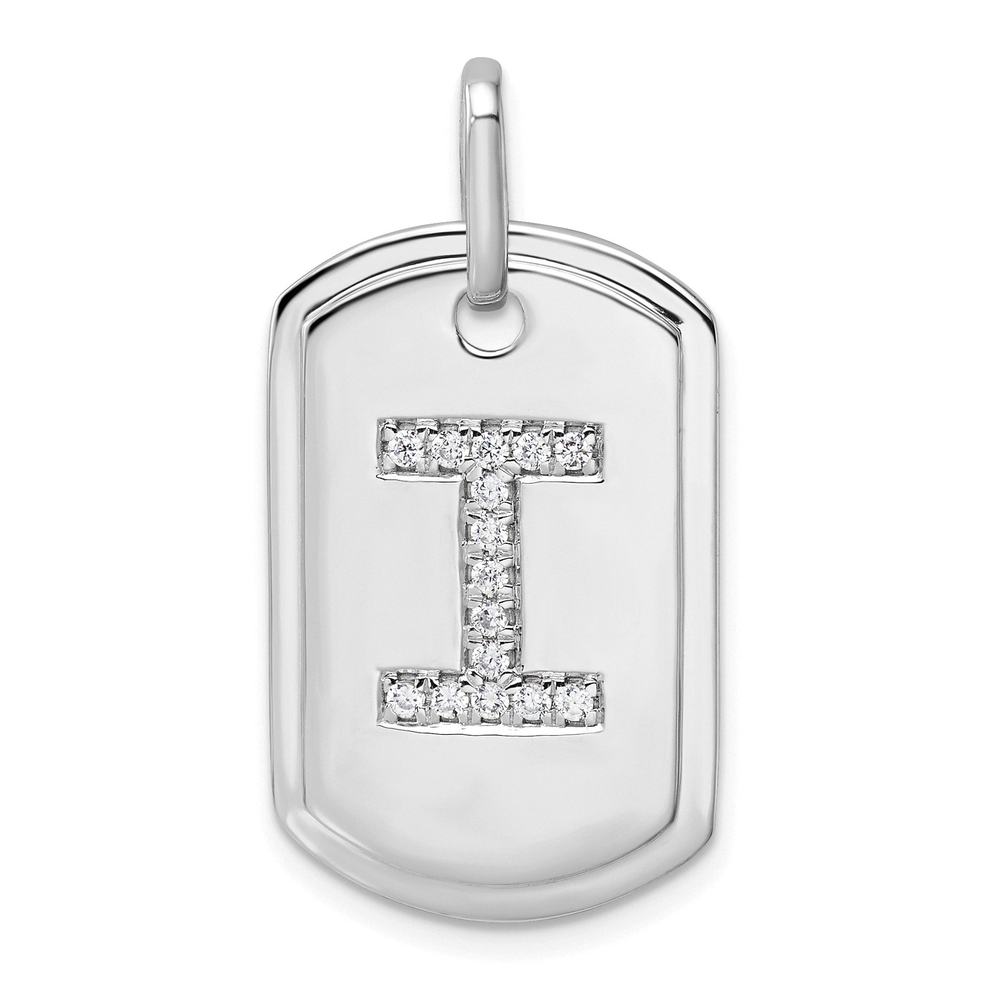 14K White Gold  Diamond Initial I Dog Tag Charm