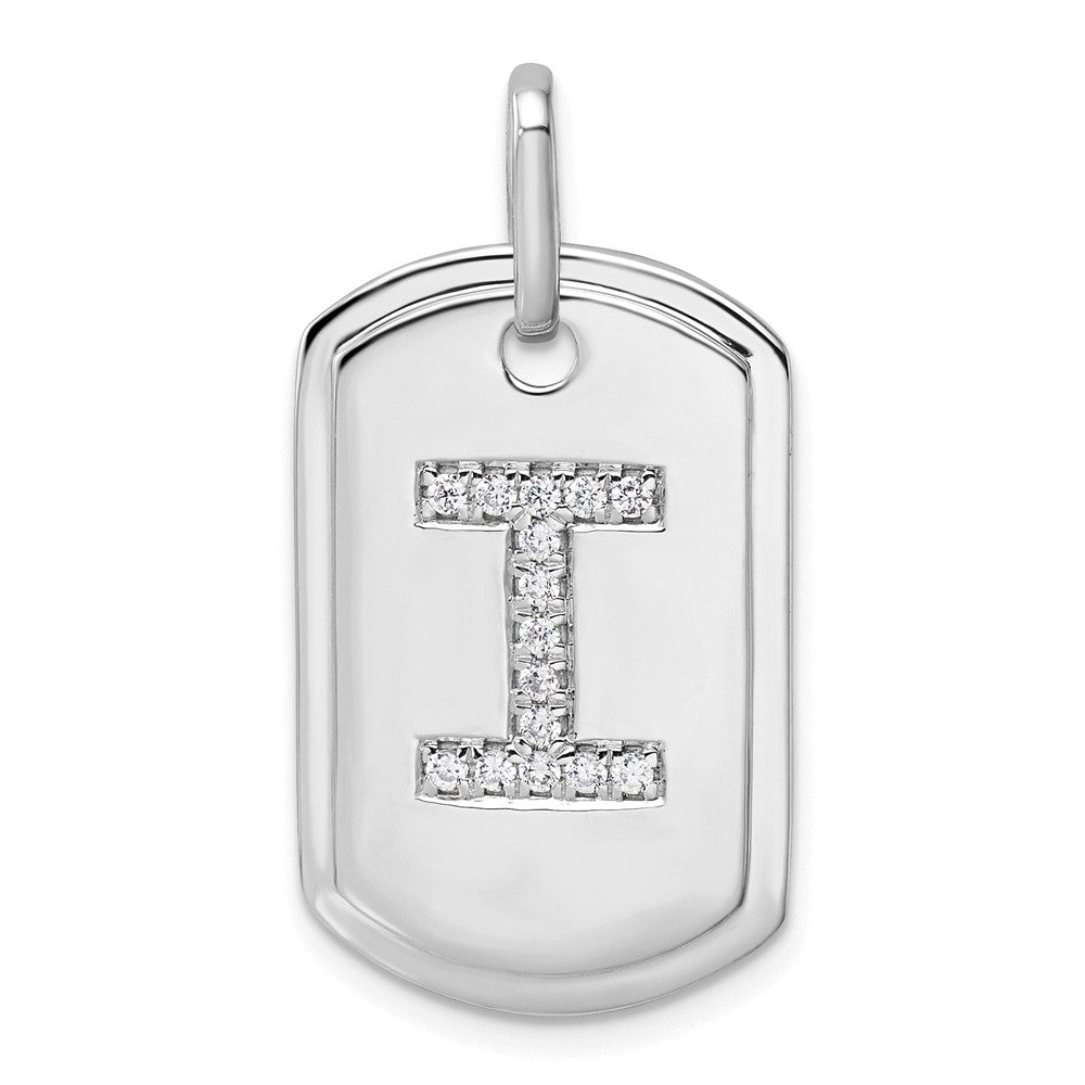 14K White Gold  Diamond Initial I Dog Tag Charm