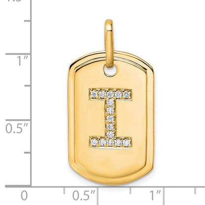 14K Diamond Initial I Dog Tag Charm