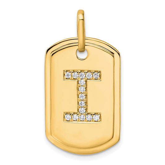 14K Diamond Initial I Dog Tag Charm