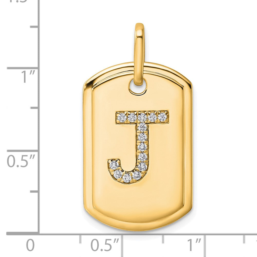 14K Diamond Initial J Dog Tag Charm