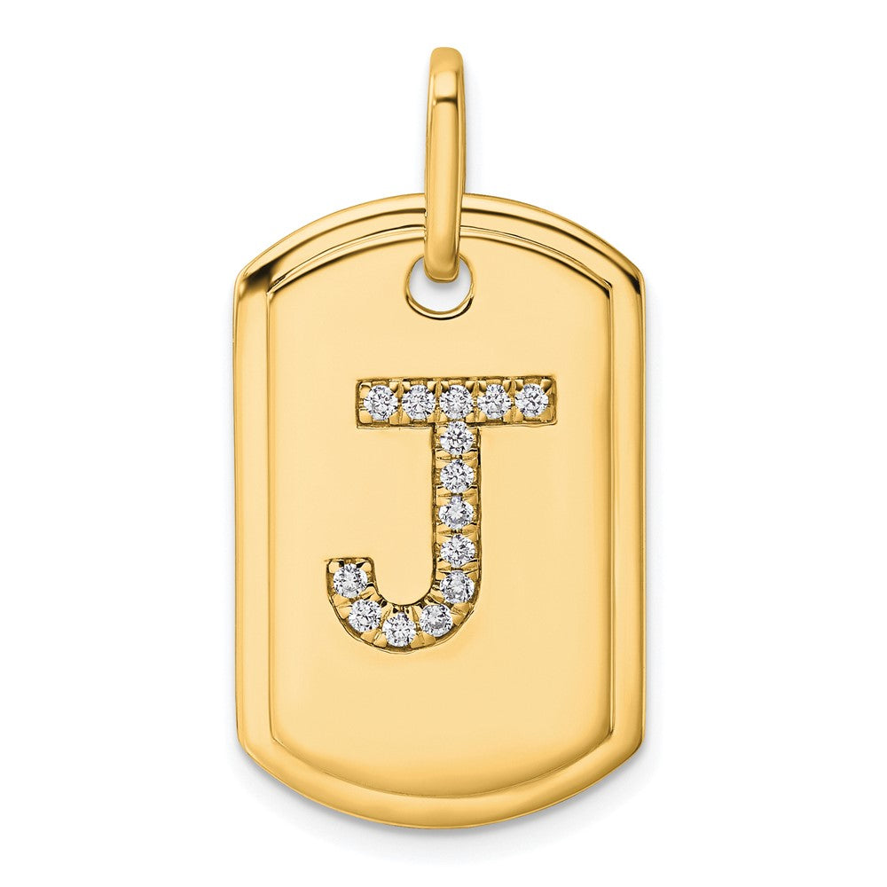 14K Diamond Initial J Dog Tag Charm