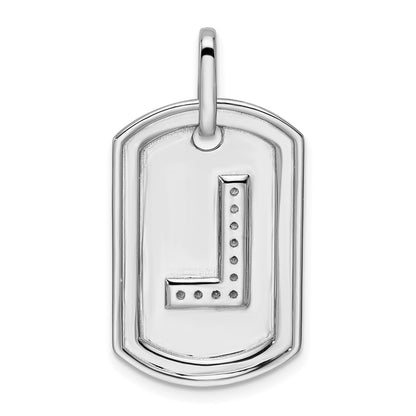 14K White Gold Diamond Initial L Dog Tag Charm