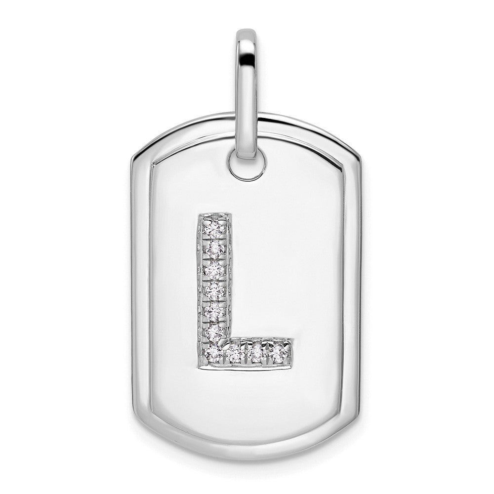 14K White Gold Diamond Initial L Dog Tag Charm