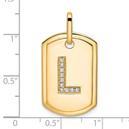 14K Diamond Initial L Dog Tag Charm