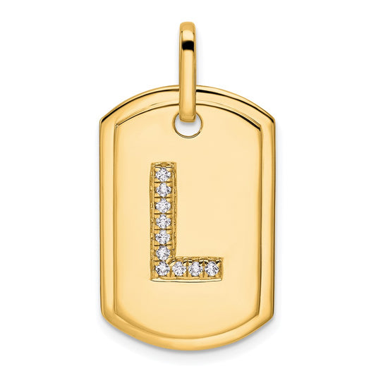 14K Diamond Initial L Dog Tag Charm