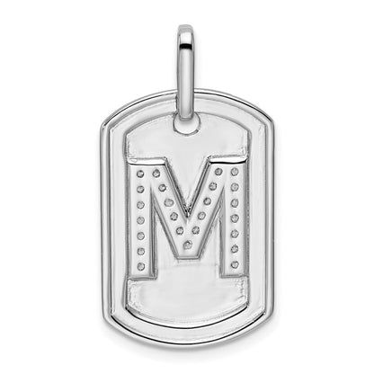 14K White Gold  Diamond Gold Initial M Dog Tag Charm