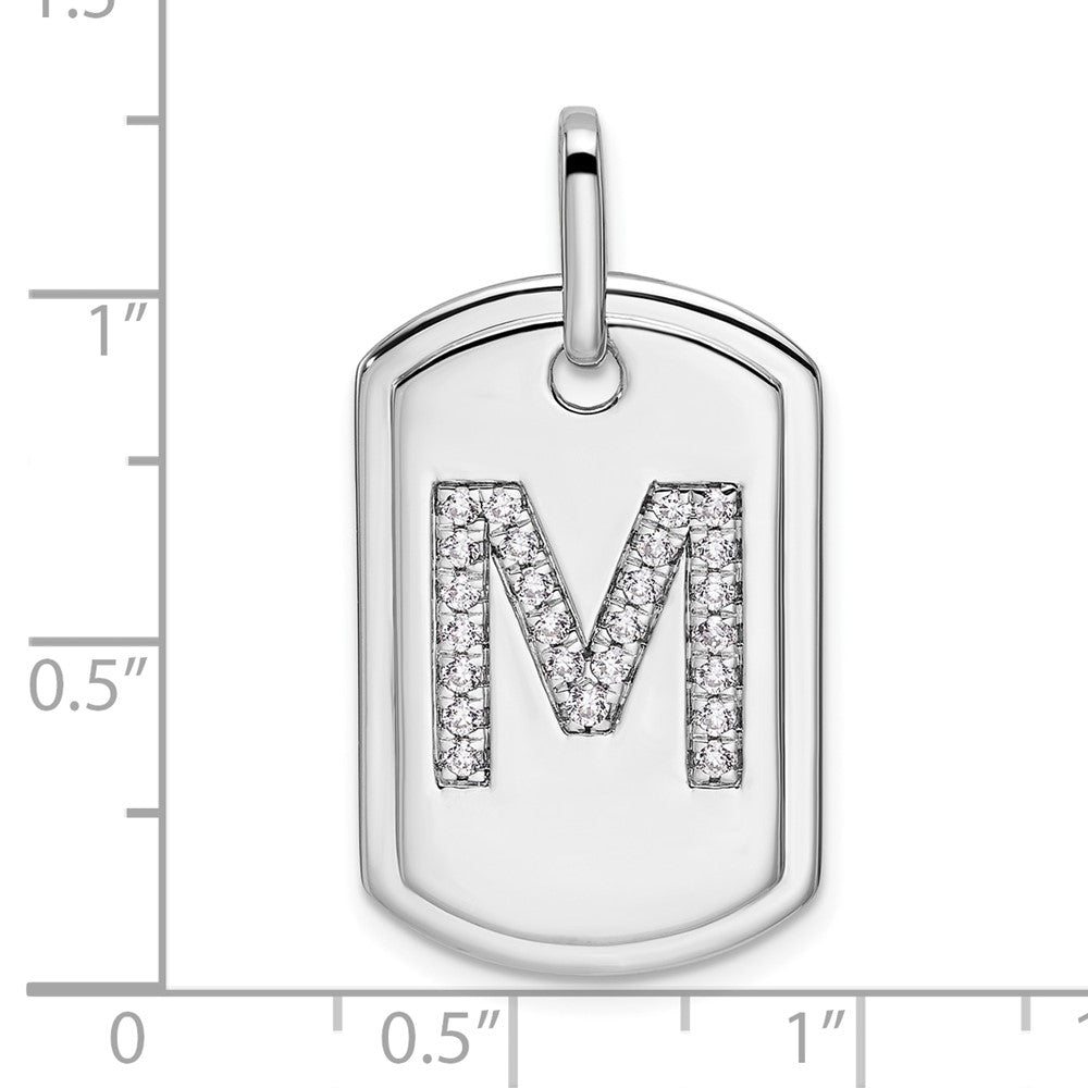 14K White Gold  Diamond Gold Initial M Dog Tag Charm