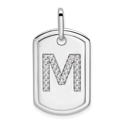 14K White Gold  Diamond Gold Initial M Dog Tag Charm