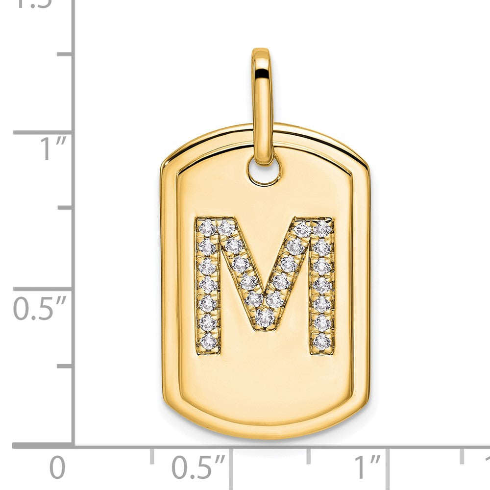 14K Diamond Initial M Dog Tag Charm