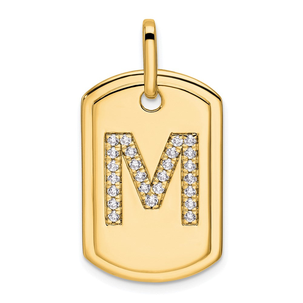 14K Diamond Initial M Dog Tag Charm