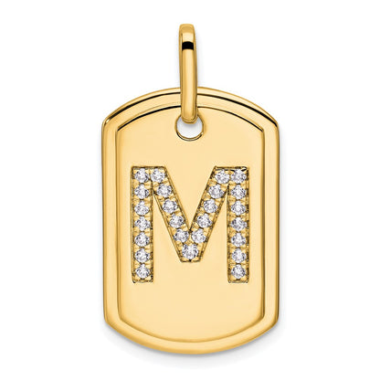 14K Diamond Initial M Dog Tag Charm