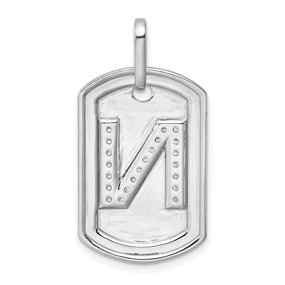 14K White Gold  Diamond Initial N Dog Tag Charm