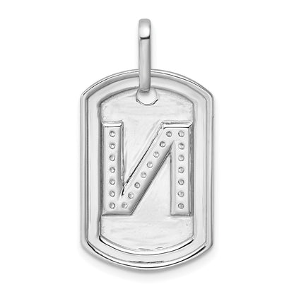 14K White Gold  Diamond Initial N Dog Tag Charm