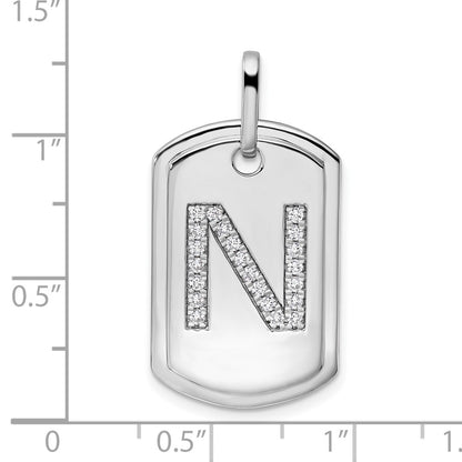 14K White Gold  Diamond Initial N Dog Tag Charm