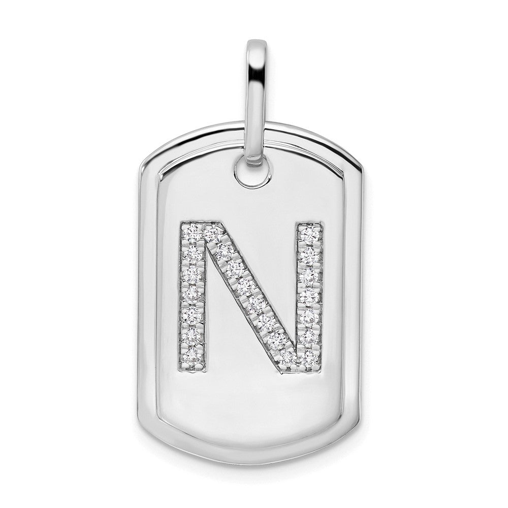 14K White Gold  Diamond Initial N Dog Tag Charm