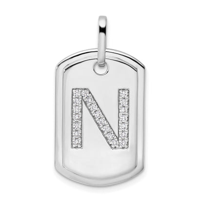 14K White Gold  Diamond Initial N Dog Tag Charm