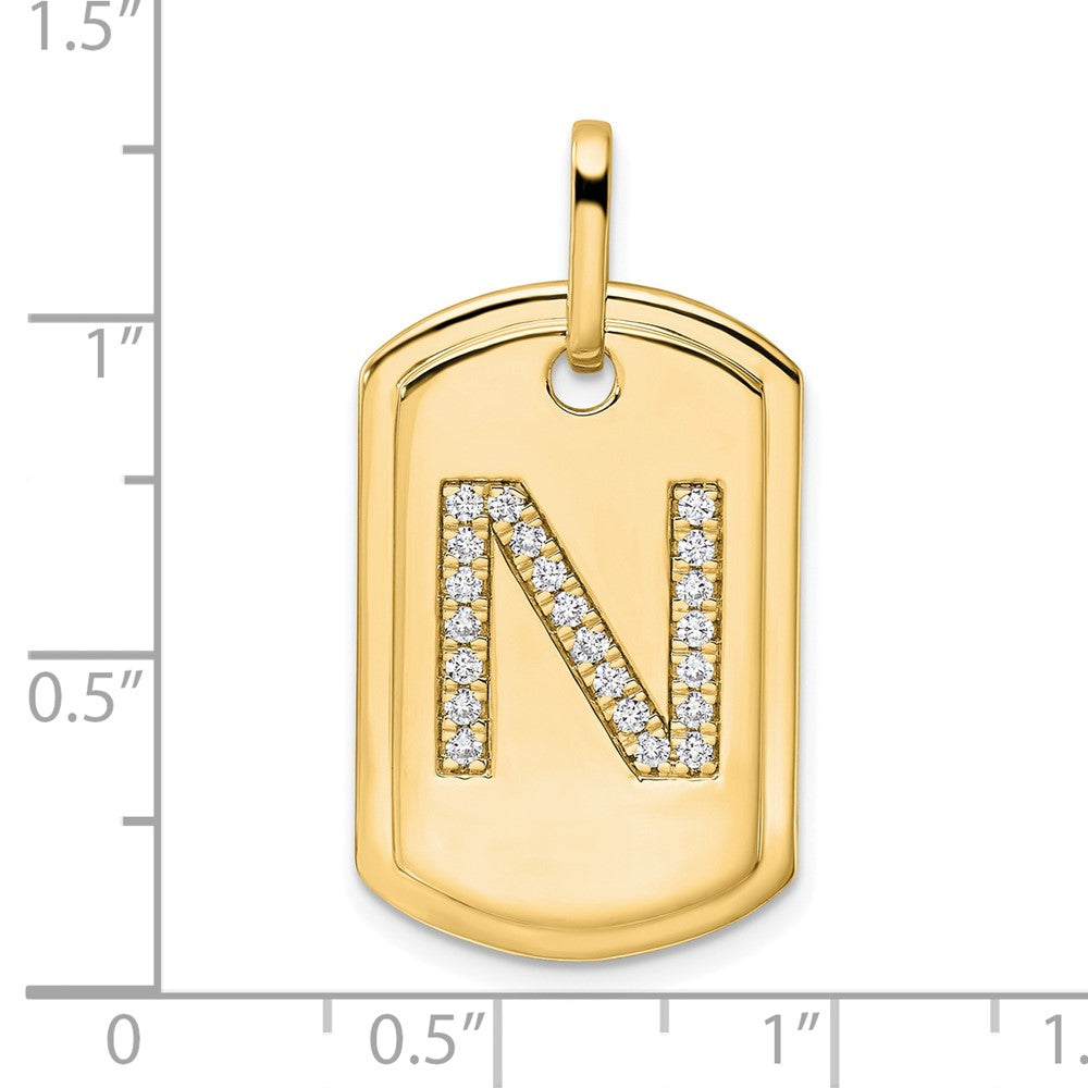 14K Diamond Initial N Dog Tag Charm