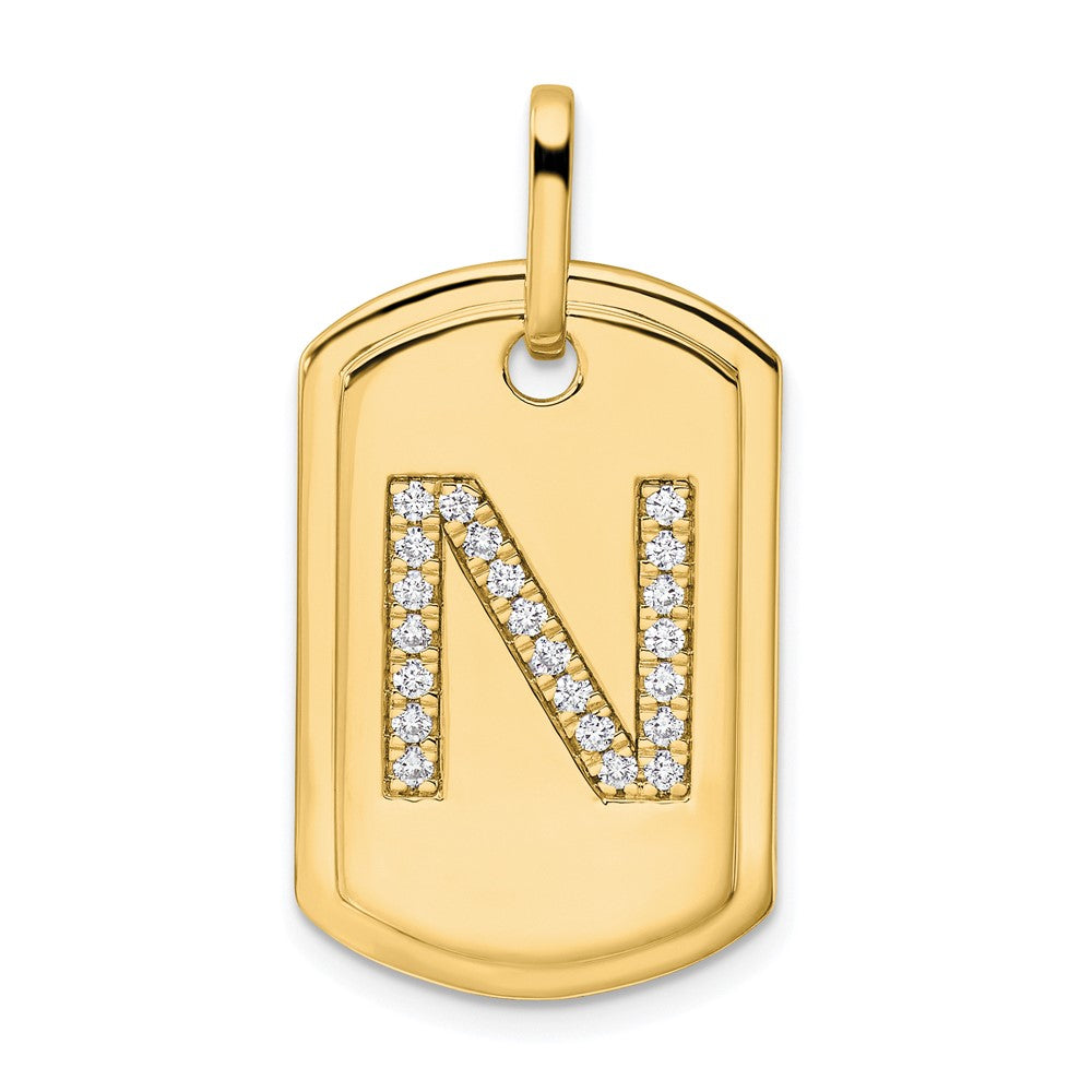 14K Diamond Initial N Dog Tag Charm