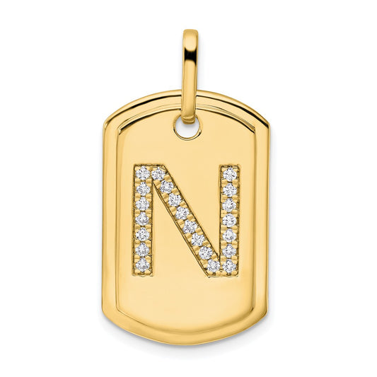 14K Diamond Initial N Dog Tag Charm