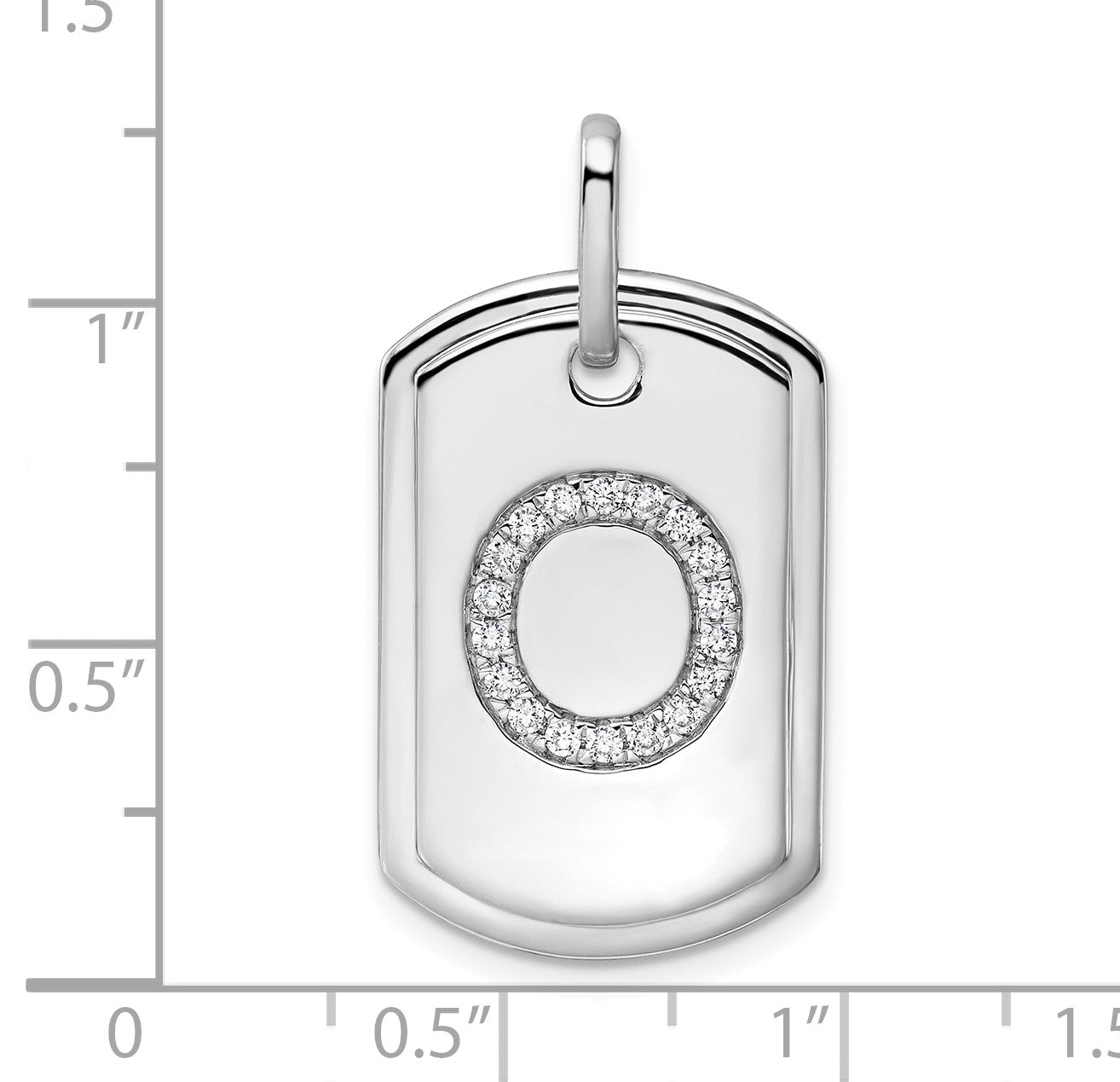 14K White Gold  Diamond Initial O Dog Tag Charm