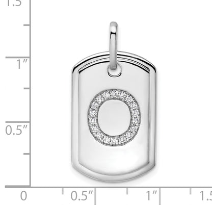 14K White Gold  Diamond Initial O Dog Tag Charm