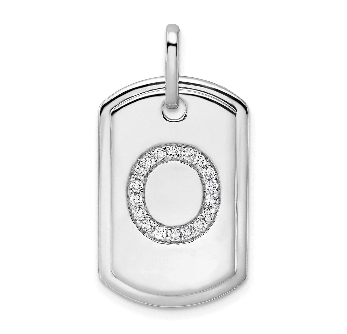 14K White Gold  Diamond Initial O Dog Tag Charm