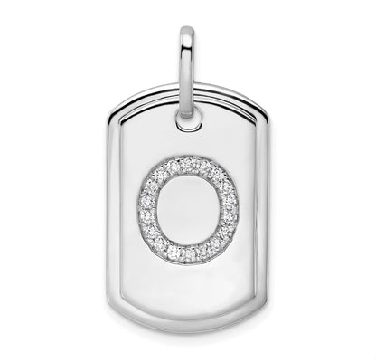 14K White Gold  Diamond Initial O Dog Tag Charm
