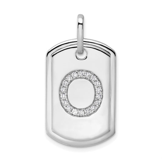 14K White Gold  Diamond Initial O Dog Tag Charm